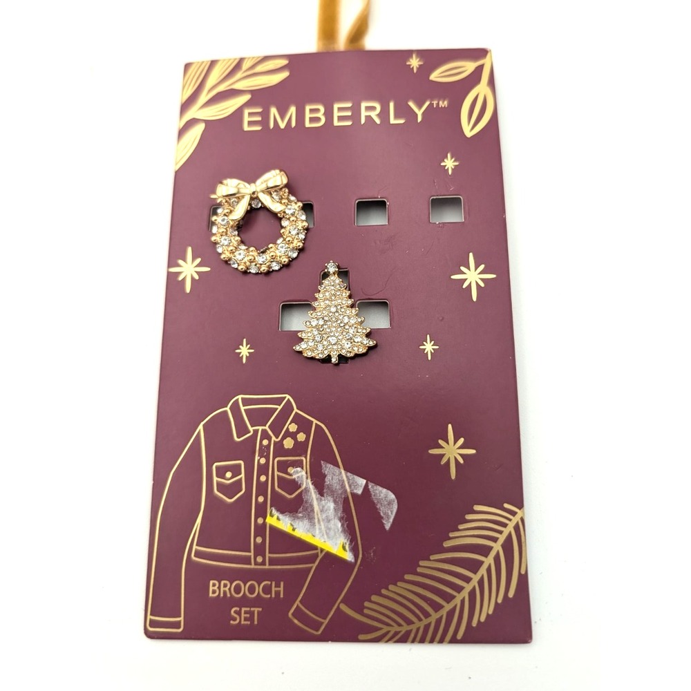 Emberly Christmas gold wreath and tree pins broch